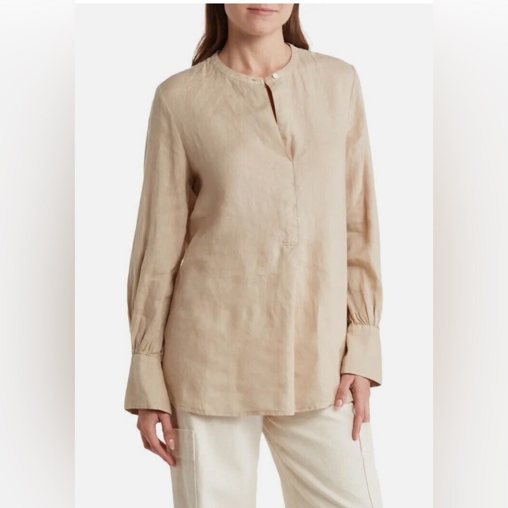 NEW THEORY Popover Long Sleeve Linen Tunic Shirt Size P